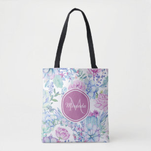 Elegantes lila und blaues saftiges Blumen mit Tasche