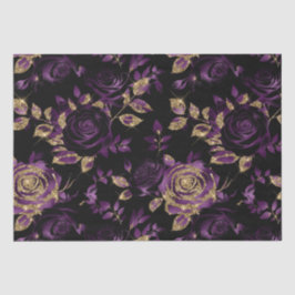 Elegantes Lila und Gold Rose Blumenmuster Seidenpapier