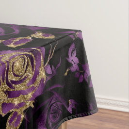 Elegantes Lila und Gold Rose Blumenmuster Tischdecke