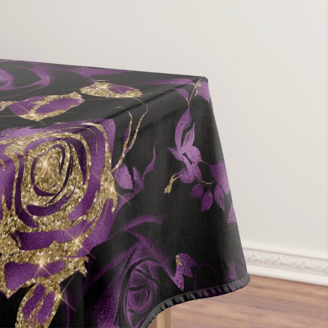 Elegantes Lila und Gold Rose Blumenmuster Tischdecke (Beispiel)