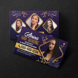 Elegantes lila und goldenes afrikanisches Haar-Fle Visitenkarte