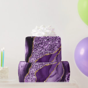 Elegantes lila und goldenes Glitter-Ozean-Achat Geschenkpapier