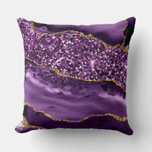 Elegantes lila und goldenes Glitter-Ozean-Achat Kissen