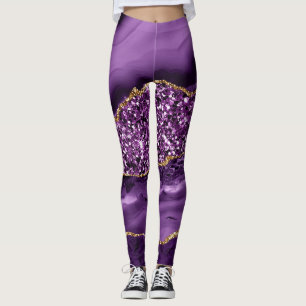 Elegantes lila und goldenes Glitter-Ozean-Achat Leggings