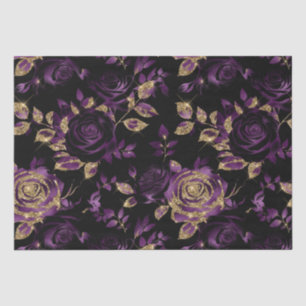 Elegantes lila und goldenes Rosen-Blumenmuster Seidenpapier