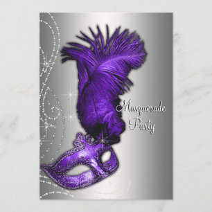 Elegantes lila und graues Maskerade-Party Einladung