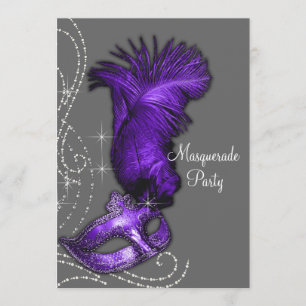 Elegantes lila und graues Maskerade-Party Einladung