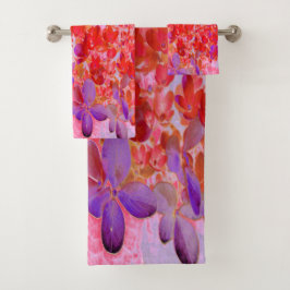 Elegantes Lila und Orange Limelight Hydrangea Badhandtuch Set
