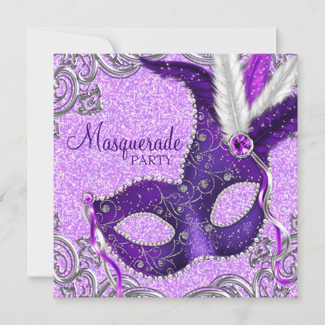 Elegantes Lila und rosa Masquerade Party Einladung (Vorderseite)