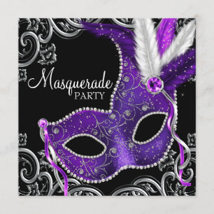 Elegantes lila und schwarzes Maskerade-Party Einladung