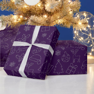 Elegantes lila und silbernes Glitter-Weihnachtsmus Geschenkpapier