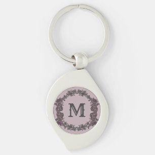 Elegantes Lila und Silver Gerahmtes Monogramm Schlüsselanhänger
