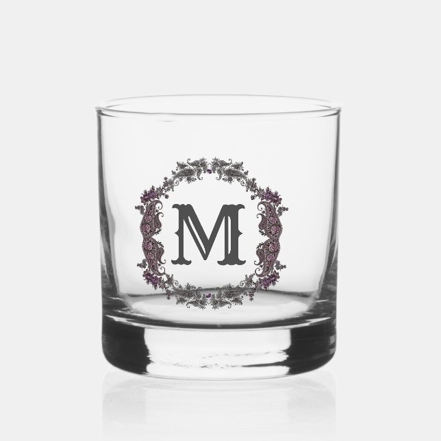 Elegantes Lila und Silver Gerahmtes Monogramm Whiskyglas (Vorderseite)