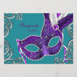 Elegantes Lila und türkisfarbenes blaues Masquerad Einladung
