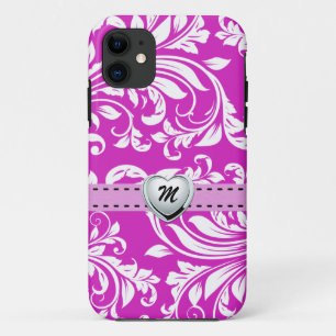 Elegantes lila und weißes Damasked Muster Case-Mate iPhone Hülle