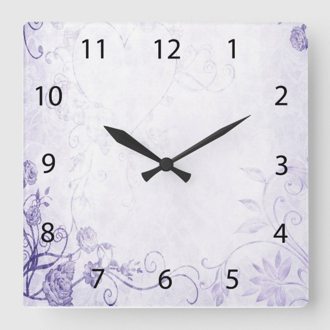 Elegantes Lila Vintag Quadratische Wanduhr (Vorderseite)