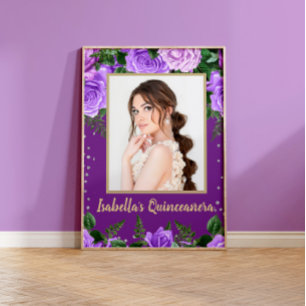 Elegantes lila vintage Blumen Quinceañera Foto Poster