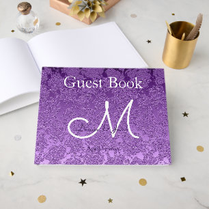 Elegantes lila violett weißes Burgunder Monogramm Gästebuch