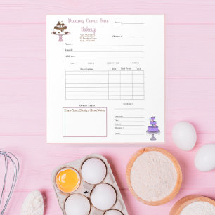 Elegantes lila-weißes Kuchenbestellformular Notizb Notizblock