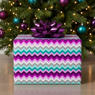 Elegantes lila weißes Türkis Chevron-Geschenkpapie Geschenkpapier