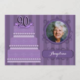 Elegantes Lilac Damask 90. Geburtstag Foto Einladu Einladung