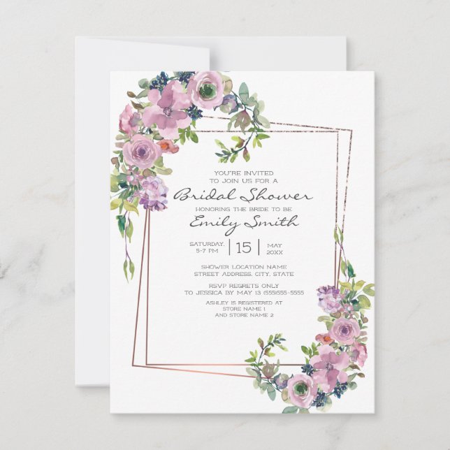 Elegantes Lilac Floral Geometrisches Brautparty Einladung (Vorderseite)