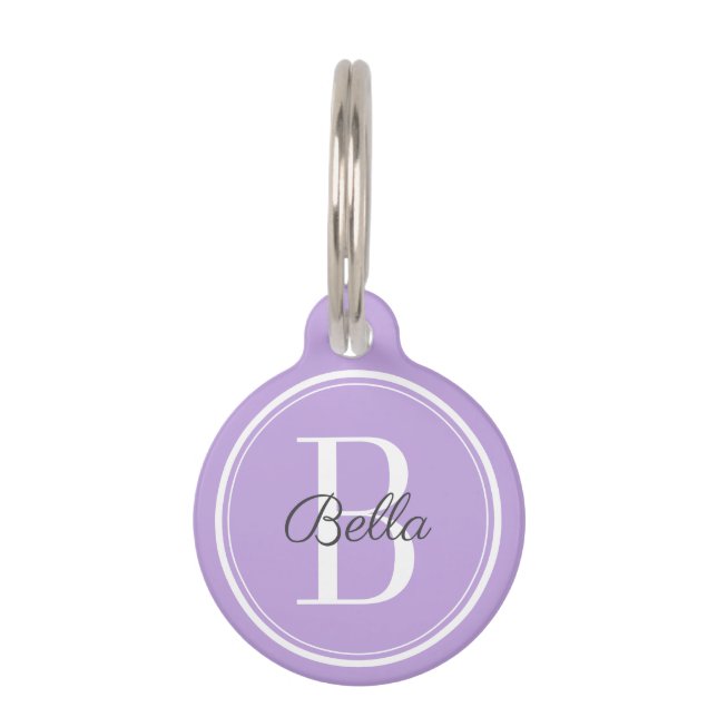 Elegantes Lilac Monogramm Haustiermarke (Vorderseite)