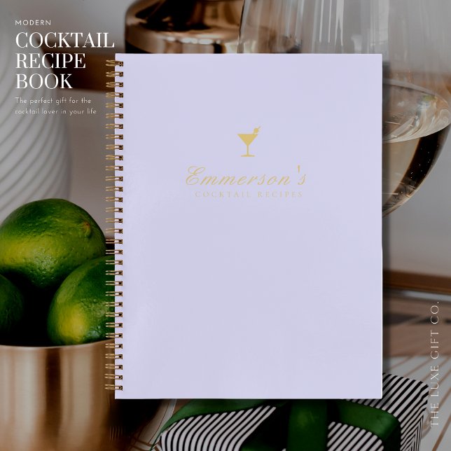 Elegantes Lilac- und Gold Blank Cocktail Rezept Notizbuch (Von Creator hochgeladen)