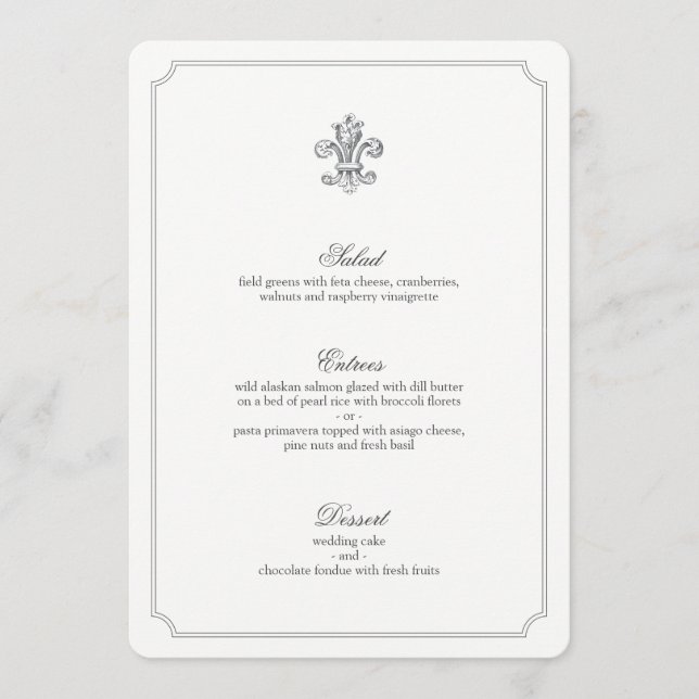 Elegantes Lilie Wedding Menu 2 Menükarte (Vorderseite)
