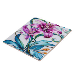 Elegantes Lily Artwork mit lebhaften Farben Fliese