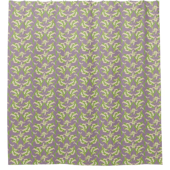 Elegantes Lily-of-the-Valley-Muster auf Mauve Duschvorhang (Vorderseite)