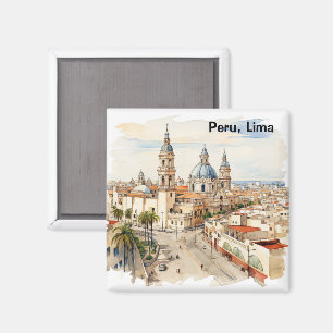 Elegantes Lima Peru Aquarell Panorama-Ansicht Magnet
