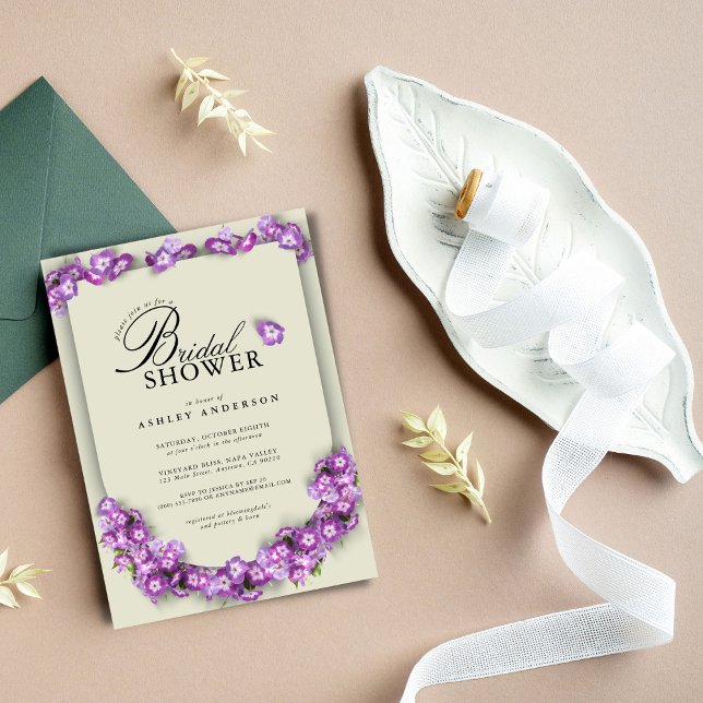 Elegantes Lin Lila Lilac Arch Blumengestein Brautp Einladung (Von Creator hochgeladen)