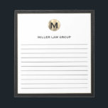 Elegantes Lined Notepad Notizblock<br><div class="desc">Erleben Sie mit diesem eleganten Lined Notepad Ihr Erlebnis in der Notizfunktion. Dieses stilvolle Notizblock verfügt über ein edles Monogramm-Logo, das den ersten in einem gebürstetem Gold-Design mit unten anpassbarem Text präsentiert. Die ausgekleideten Seiten bieten eine perfekte Leinwand, um Gedanken, Ideen und wichtige Notizen zu vereinen. Erleben Sie die Kombination...</div>