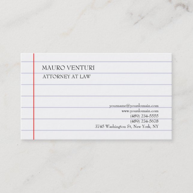 Elegantes Lined Paper Schlicht Beruflich Minimalis Visitenkarte (Vorderseite)