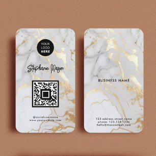 Elegantes Logo aus weißem Goldmarmor & moderner QR Visitenkarte