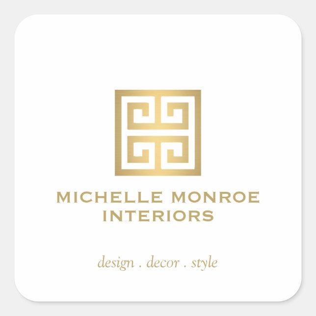 Elegantes Logo des griechischen Key Designer Gold/ Quadratischer Aufkleber (Vorderseite)