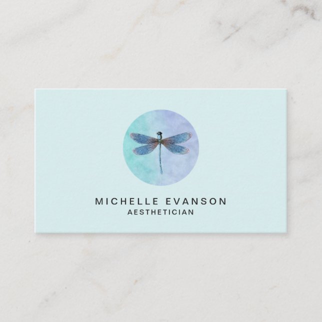 Elegantes Logo für Libelle Blue Watercolor Visitenkarte (Vorderseite)