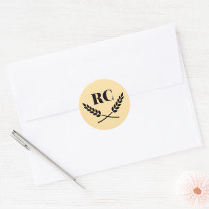 Elegantes Logo für monogrammatikalische Lorbeerkra Runder Aufkleber