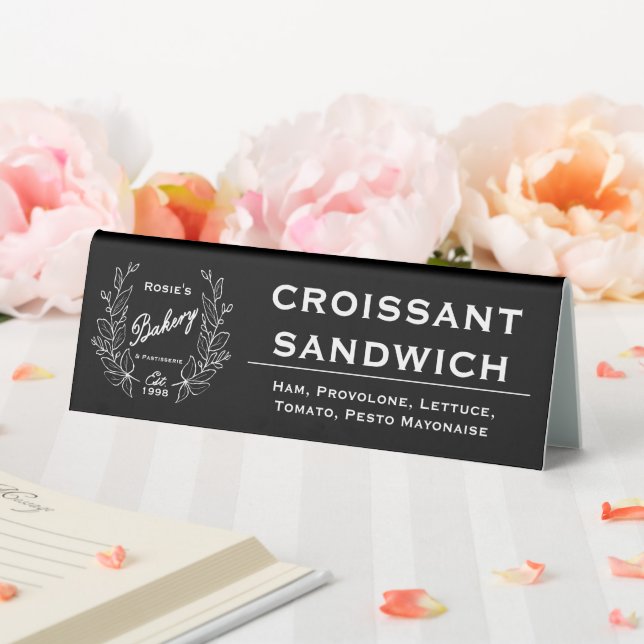 Elegantes Logo für Schwarz-weiße Bäckerei Tischaufsteller (In Situ (Hochzeit))