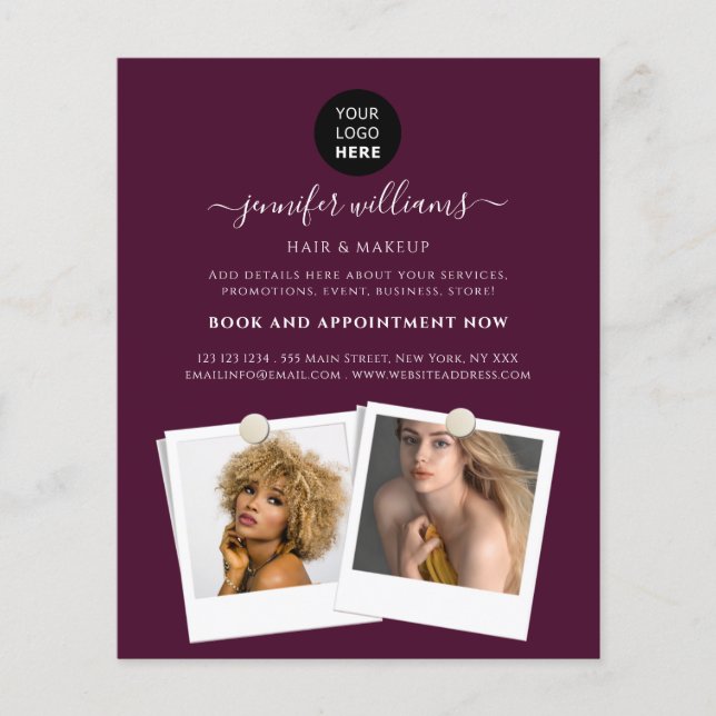 Elegantes Logo-Werbeburgundy für kundenspezifische Flyer (Vorne)