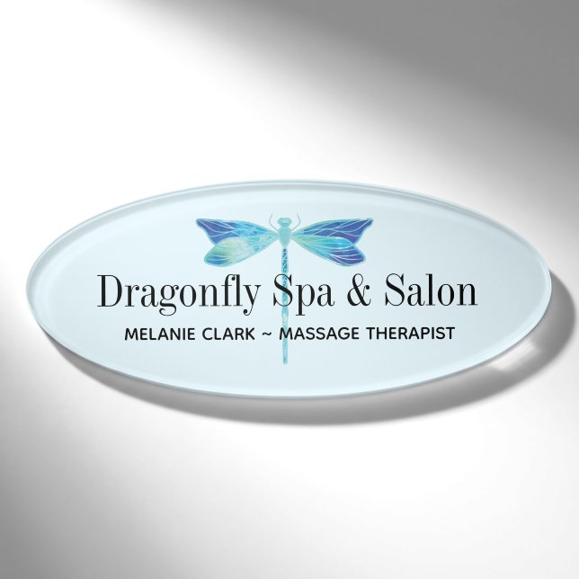 Elegantes Logofliegen Blue & Aqua Namenschild (Vorderseite)