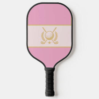 Elegantes Lorbeerkranz-Design in Rosa und Gold Pickleball Schläger