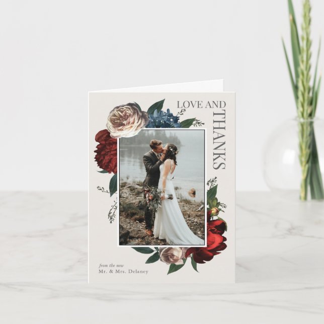 Elegantes Luxe Blumenhochzeits-Foto danken Ihnen Karte (Vorderseite)