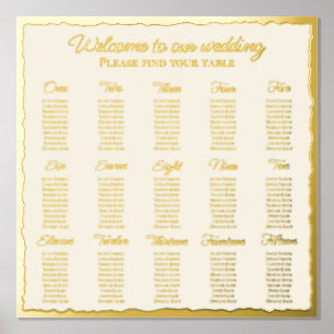 Elegantes Luxe Gold Edge Ecru Foil Seating Chart Foliendrucke