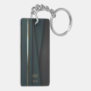 Elegantes Luxuriöses Dunkelgrün Gold Monogramm Nam Schlüsselanhänger