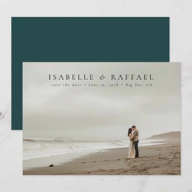 Elegantes Luxuriöses Foto Emerald Green Wedding Save The Date (Vorne/Hinten)