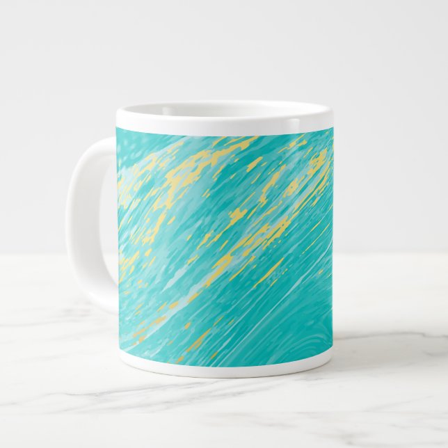 Elegantes luxuriöses, goldblaues Marmordesign Jumbo-Tasse (Vorderseite Links)