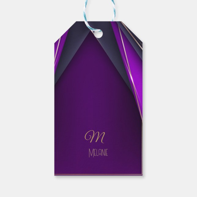 Elegantes Luxuriöses Lila Gold Monogram Modern Gla Geschenkanhänger (Rückseite)