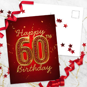 Elegantes Luxuriöses Rubinrot und Gold 60. Geburts Postkarte